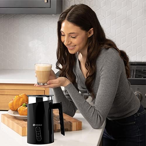 Geniuslix Milk Steamer And Frother 10.1 Oz – This Electric Milk Frother 500W Makes Soft Hot Or Cold Foam Maker For Your Latte, Cappuccino And Macchiato - Automatic Milk Steamer With Ergonomic Handle. #TOP4