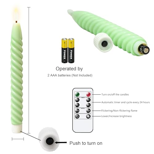 Image of Green Flameless Taper Candles Flickering with Remote Timer