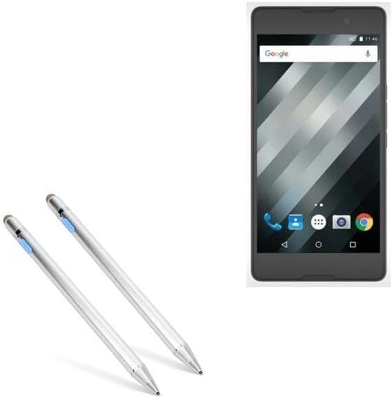 BoxWave Stylus Pen Compatible with YU Reka S - AccuPoint Active Stylus (2-Pack), Electronic Stylus with Ultra Fine Tip - Metallic Silver