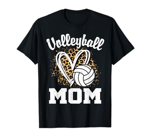 Volleyball Mom Leopard Heart T-Shirt