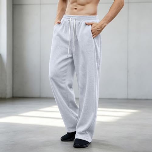 Mens Fleece Lined Sweatpants Straight Leg Open Bottom Pants with Pockets - image 3