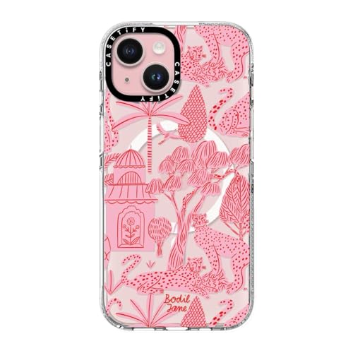Coque iPhone 15 transparente MagSafe antichoc rose paradis guépard