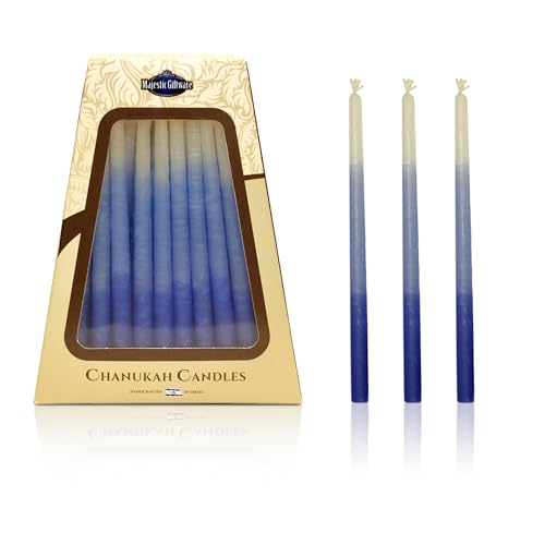 Majestic Giftware Multicolor Hanukkah Candles - CP14 | 45 Dripless Handcrafted Chanukah Candles for All 8 Nights of Hanukkah | Manufactured by Safed Candle Company in Israel (Faded Blue/White)
