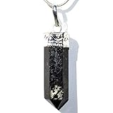 CHARGED Faceted Starburst Flash Nuummite Crystal Perfect Pendant™ + 20' Silver Chain + Selenite Charging Heart Included (HEALING ENERGY SORCER'S / MAGICIAN'S CRYSTAL - STRONG ELEMENTAL MAGIC)