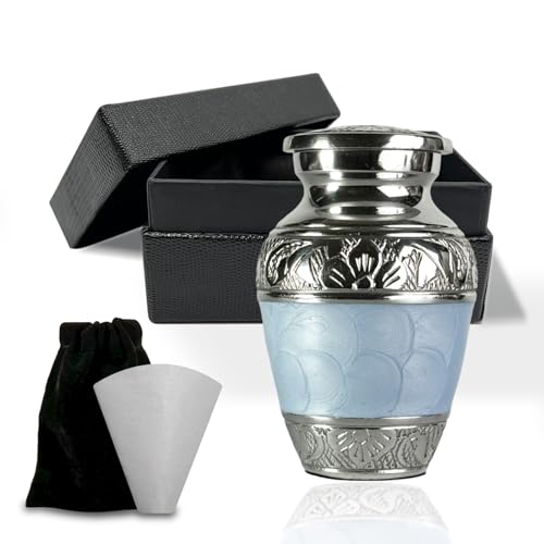 Image of Small Urn for Human Ashes Keepsake - Mini Urn for Ashes - Handcrafted Blue Keepsake Urns - Memorial Ash Holder Tribute