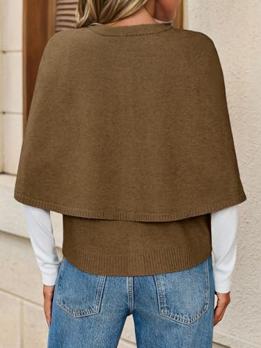 Image of Saodimallsu Womens Cropped Cape Cardigan Button Up Crew Neck Jacket Shawl Fall Trendy Knit Sweater