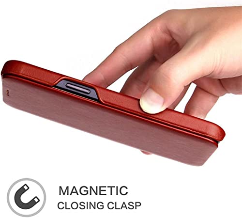 Funda con tapa para iPhone 14 Plus de cuero transpirable y carcasa antichoque marrón 6