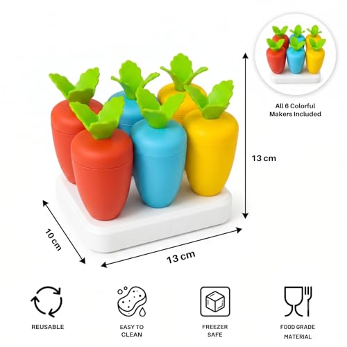 Image of Sakoraware 6 Pcs Kulfi Maker Mould Set with Stand Reusable Ice Cream Popsicle Mold BPA Free Food Grade Pop Mold Homemade Frozen Treat & Dessert Maker