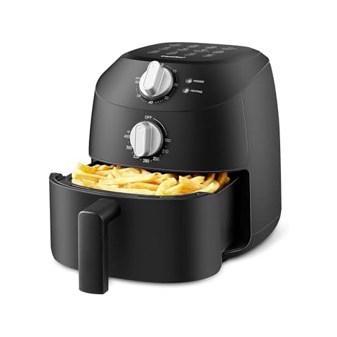 COMFEE' Compact 2.2 Quart Air Fryer with 12 Menu Options, Adjustable Timer & Temperature Control 180-400 degrees F, Dishwasher-Safe Nonstick Fry Basket with Stainless Steel Finish Cover
