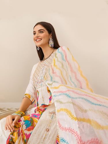 Image of ishin Floral ethnic motif embroidered kurta set with dupatta