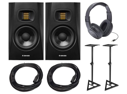 T5V Studio Monitors with Headphones, Stands, and Microphone Cables