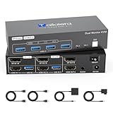 Kvm Switch 2 Monitors 2 Computers 4K@60Hz HDMI Displayport Dual Monitor KVM Switches 2 Ports for 2 PC Share Mouse Keyboard and 2 Screens with 4 USB 3.0 Cables and Extended Controller