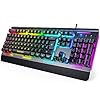 TECKNET Gaming Keyboard, 104 Keys RGB Keyboard, All-Metal Panel, 15-Zone RGB Illumination, Silent Keyboard, 25 Anti-ghosting Keys, IP32 Water Resistance, USB Wired Keyboard for PC, Mac, Laptop