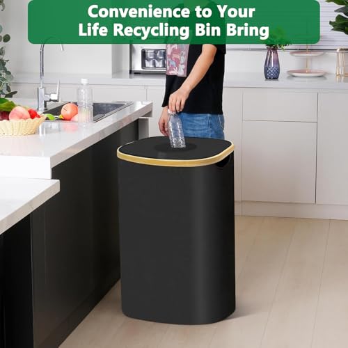 MKAKYES 110L Pfandflaschen Sammelbehälter mit Deckel, Groß Pfandflaschen Aufbewahrung mit Tragetasche, Flaschensammler Leergut mit Loch, Pfandflaschen Behälter, Abstellraum Flaschentasche, Schwarz