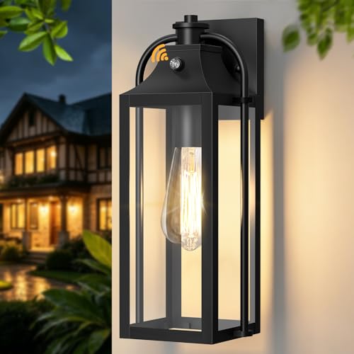 Image of 15 inch Wall Sconces Set of Two, Dusk to Dawn Outdoor Garage Lights, Waterproof Anti-Rust Porch Lights Outdoor, Black Exterior Foyer Lighting Fixtures for Front Door Porch Patio Entryway, 1 Pack