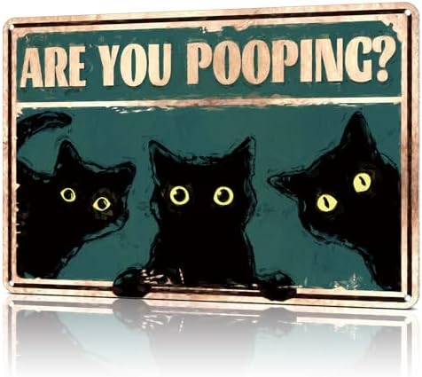 CREATCABIN Panneau Métal Vintage Forme Chat Noir Are You Pooping