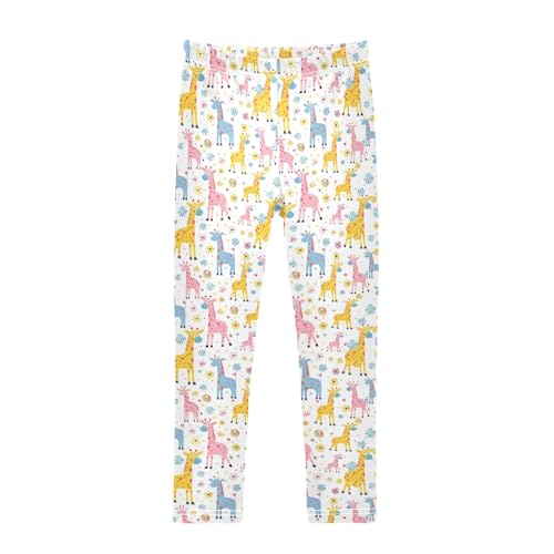 Colorful Cartoon Giraffe Girls Leggings Kids Yoga Pants Athletic Tights Pants 4-10 Years