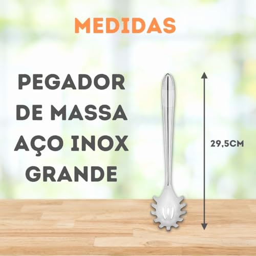 Jogo 4 Utensílios Cozinha INOX Colher Concha Escumadeira Pegador de Massa