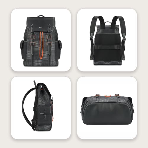 Image of RARE RABBIT AUTUN Structured Vegan Leather Backpack, 3D Checkered Flag Print, 13.35L (Black)
