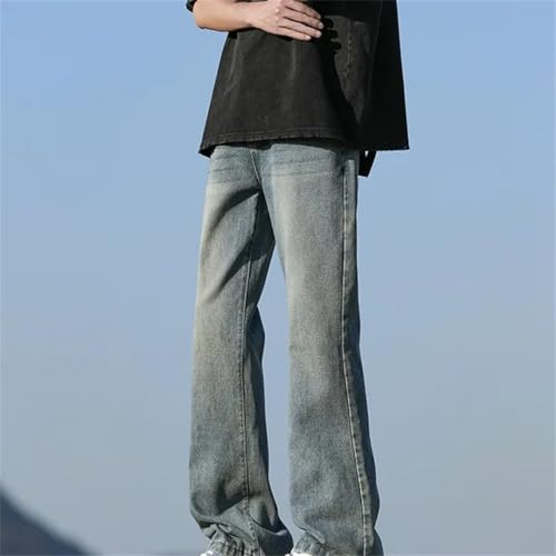 Men's Spring Jeans with Metal Ring Detail Washed Straight Leg Denim Pants Casual Streetwear Style4