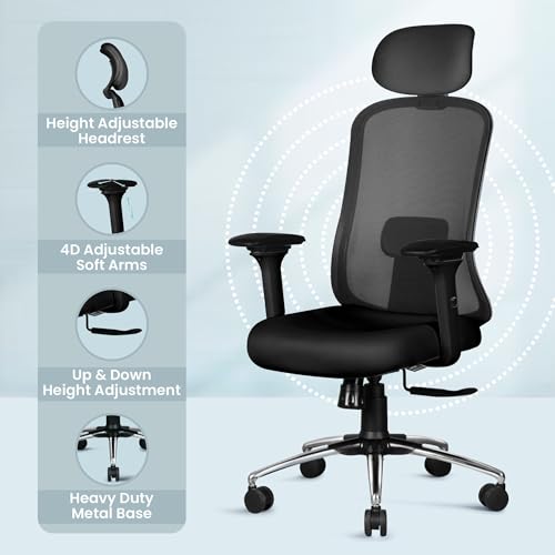 Image of ASTRIDE Erizo Ergonomic Office Chair for Work | Smart 3 Position Multilock Mechanism | 4D Soft Armrest | Adjustable Headrest & Lumbar Support | 3 Years Warranty | Heavy Duty Metal Base [Black-Grey]