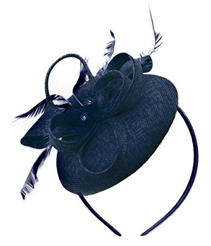 Caprilite Bead Round Pillbox Loop Sinamay Headband Fascinator for Women Wedding Ascot Races[Navy]