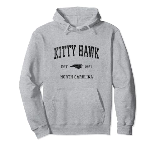 Kitty Hawk North Carolina NC Vintage Sports Design Nero Pri Felpa con Cappuccio