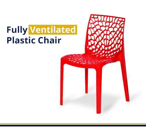 Image of activa Web Designer Plastic Chair for Home, Office and Restaurant and Cafe|Armless Chair for Dining Room| Heavy Duty Outdoor Plastic Chair | Designer Balcony Chair (Red, Set of 1)