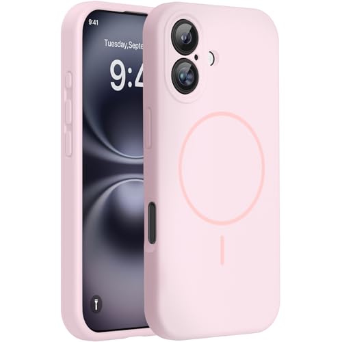 Image of Miracase Magnetic for iPhone 16 Plus Case, [Soft Anti-Scratch Microfiber Lining], Compatible with MagSafe, Liquid Silicone Shockproof Drop Protection Phone Case for 16 Plus,Sand Pink
