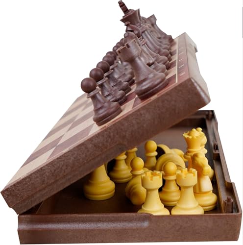 Image of Wooden Chess Set Folding Board Game | Handcrafted Chess Board with Carved Pieces & Storage Case | Classic Strategy & Educational Game for Kids & Adults | Gift Set