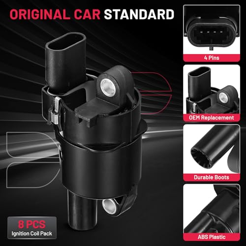 Image of BDFHYK Ignition Coils Pack UF414 Compatible with Cadillac Escalade 2007-2016 GMC Sierra 1500 2500 3500 Chevrolet Tahoe Silverado Avalanche Trailblazer EXT V8 4.8L 5.3L 6.0L Coil for C1512 Set of 8