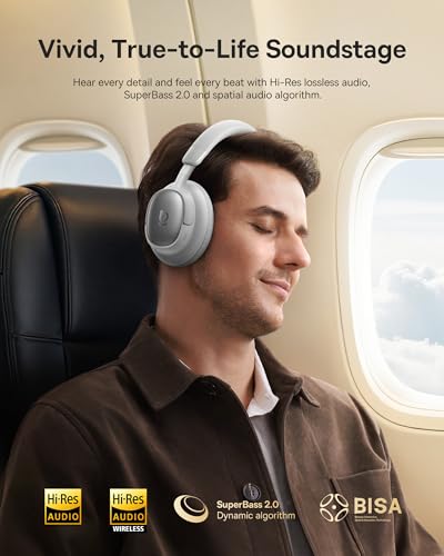 Image of Baseus Bowie MH1 Adaptive Active Noise Cancelling Headphones, Real-Time Adaptive Hybrid ANC, SuperBass 2.0, LDAC Hi-Res Sound, 80H Playtime, Comfortable Fit, Clear Calls, Bluetooth 6.0 -Frosted Gray