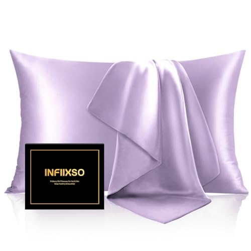 INFIIXSO Mulberry Silk Pillow Cases King Size - Hidden Zipper, Lavender