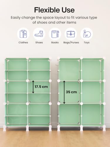 Image of BOXJOY 12 Shelf Plastic Kids Wardrobe with 6 Doors, Sticker Sheet & Holder