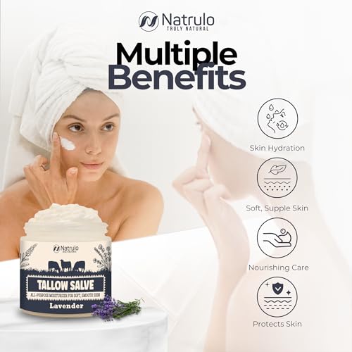 Natrulo Beef Tallow Salve – All Natural Grass Fed Beef Tallow & Honey All Purpose Balm – Moisturizing Body Salve Great for Eczema, Cracked, Dry, Itchy, Irritated Skin – Skin Repair Skincare Made in USA