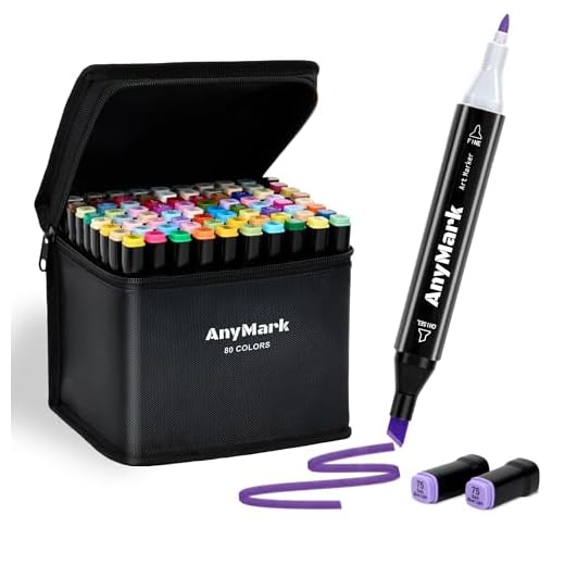 AnyMark Alcohol Markers, 80 Colors Dual Tip Art Coloring Markers Set for Adult Book Drawing Sketching Painting, Chisel & Fine, Black Penholder
