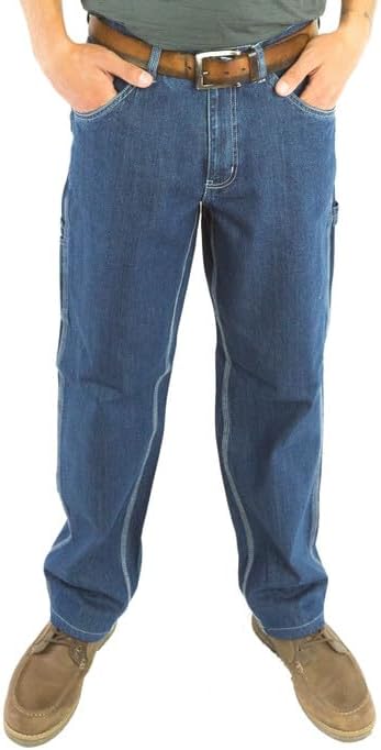FiveBrother Workwear Heritage 12oz Ringspun Denim Dungarees - Extended Relaxed Fit Jeans for Men, Big and Tall Options, Reinforced Pockets & Brass Hardware 40W x 32L