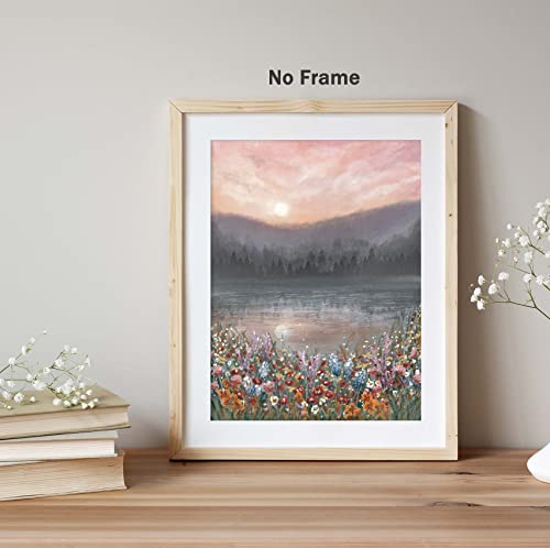 Boho Nature Landscape Canvas Wall Art Wildflower Painting On Canvas Abstract Landscape Art Posters For Living Room Flower Wall Decor Abstract Boho Blush Pink Green Art Prints 12X16Inch No Frame #TOP3