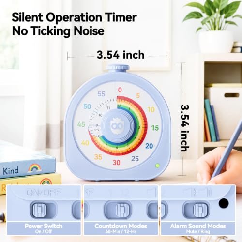 Image of Kids Timer with Rainbow Visual Disk, Rechargeable Timer for Classroom Office Kitchen with Magnetic Sticker, 60 Min /12Hr Silent Countdown Timers Management Tool for ADHD & Autism