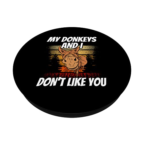 My Donkeys And I Don't Like You Farm Lover Donkey Animal PopSockets Swappable PopGrip, Black - Image 2