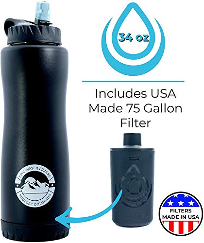 Epic Vostok | Vacuum Insulated Water Bottle with Filter | USA Made Filter | Dishwasher Safe | Stainless Steel | BPA Free Water Bottle | Removes 99.9% Tap Water Contaminants | Coldest | Simple | Modern