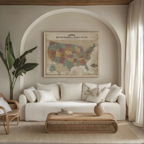Image of DECORARTS - Large Vintage Soft Pastel USA Map Canvas Wall Art, United States Maps for Wall Decor, Hand-Stretched Giclee Print, Living Room Home Office Statement Piece, Handcrafted in USA, 35x28''