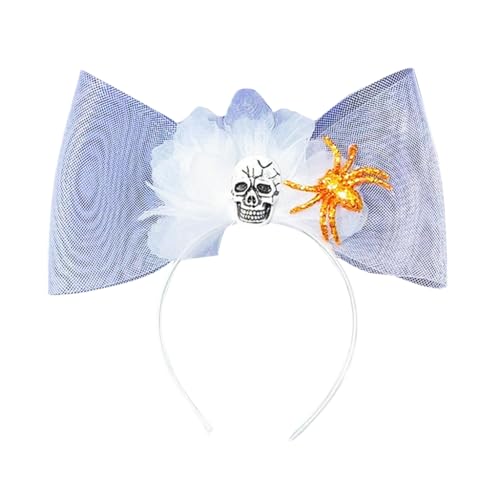 ハロウィンパーティー糸蝶結びヘアフープ スパイダー&スカルデコレーション 女性用メイクアップヘッドバンド 女の子用コスプレヘアバンド