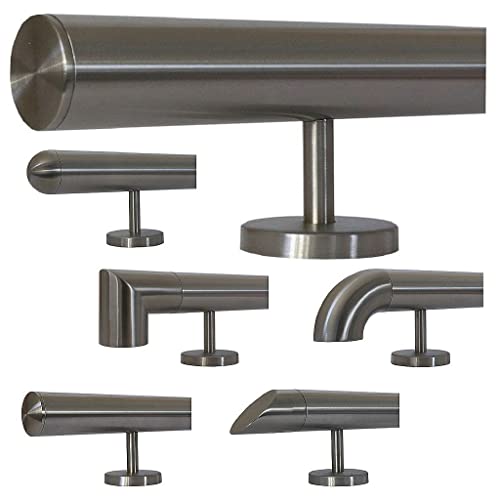 TIBU Edelstahl Handlauf 30-600cm Wandhandlauf 33,7 mm Treppengeländer mit geraden Edelstahlhalter - Länge 130 cm und Ende gerade Kappe