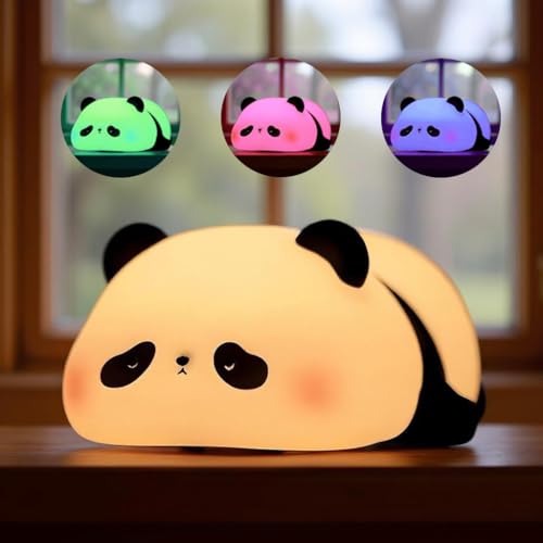 Image of Btag Cute Sleeping Panda Night Light, Silicone Color-Changing LED Touch Lamp, Nursery Nightlight, Toddler Baby Kids Decor (Sleeping Panda)