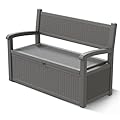 70 Gallon Outdoor Storage Bench Deck Box Lockable for Patio Furniture, Outdoor Porch Bench with Storage Waterproof for Cushions, Garden Tools and Pool Supplies, Grey