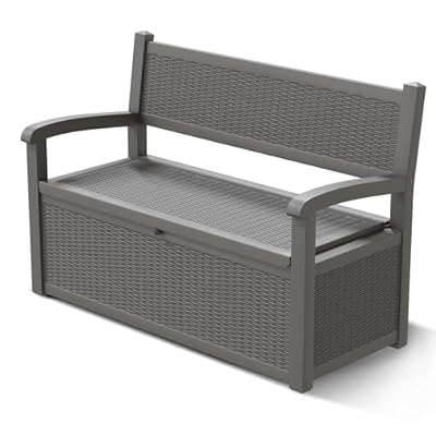 70 Gallon Outdoor Storage Bench Deck Box Lockable for Patio Furniture, Outdoor Porch Bench with Storage Waterproof for Cushions, Garden Tools and Pool Supplies, Grey