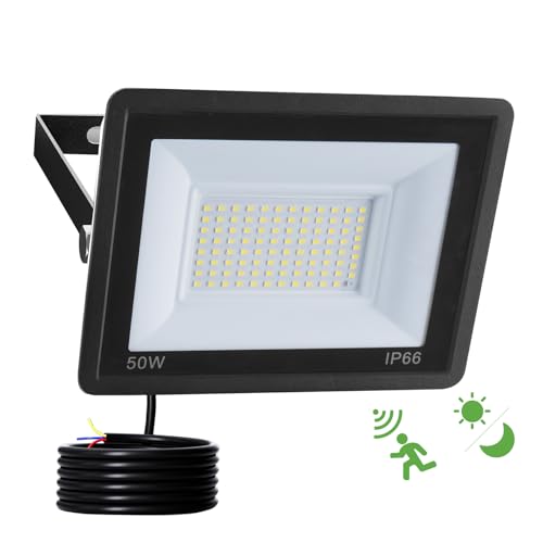 JBdusn Projecteur LED 50W avec détecteur de mouvement, spot extérieur 6500K avec Capteur Radar et Crépusculaire, applique murale extérieure étanche IP66,...