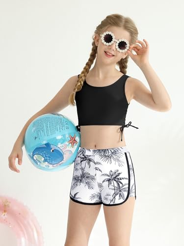 Image of Girl's 3 Piece Bikini Bathing Suit Printed Sport Swimsuits with Shorts Cove Up Sets Teen Girl's Swimwear