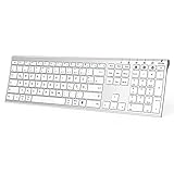 Doraby Kabellose Tastatur mit 3 Bluetooth Kanal, Wiederaufladbare Bluetooth Tastatur, Super dünn, ruhig, Full-Size QWERTZ Funktastatur für Laptop/PC/iPad/Handy/, Windows/Mac OS/Android, weiß + Silber